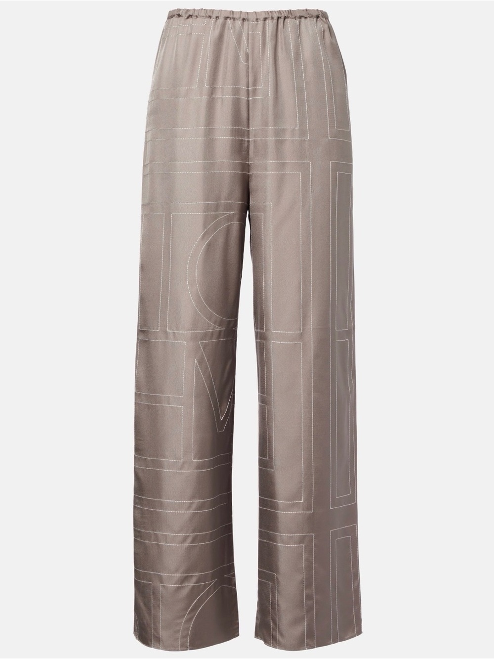Toteme Gray Beige Relaxed Silk Elastic-Waist Trousers